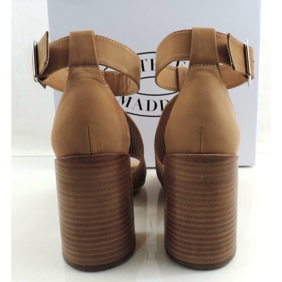 Steve Madden Sawyer Block Heel Sandals Perforated Leather Tan Nubuck Size 9.5 - Picture 5 of 7